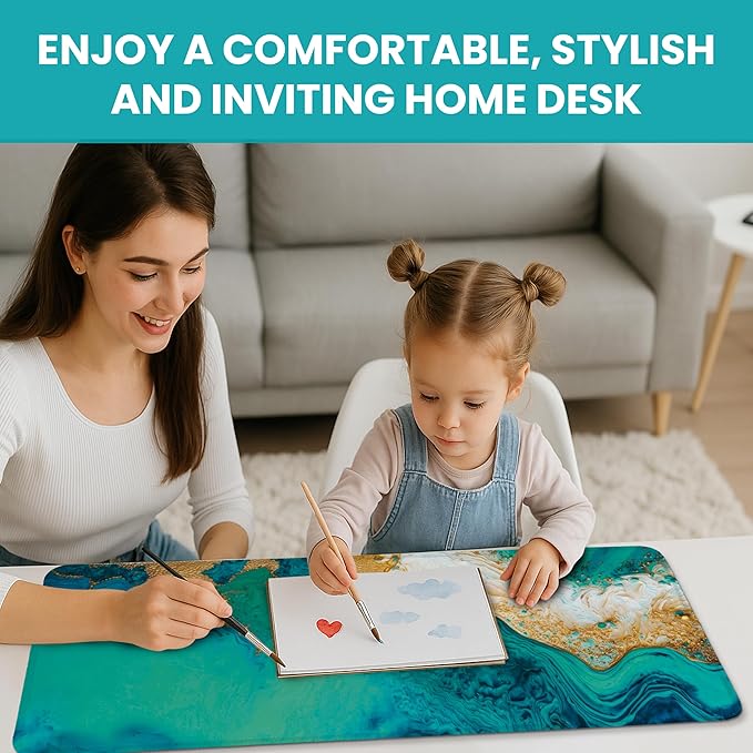 Large Mouse Pad for Desktop, Cute Desk Mat Pad Protector for Work & Gaming, Aesthetic Pretty Anti-Slip Laptop Blotter Cover for Office School Home Supplies, Emerald Shores, 35.4" x 15.7"