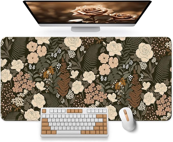 Large Mouse Pad for Desktop, Cute Desk Mat Pad Protector for Work & Gaming, Aesthetic Pretty Anti-Slip Laptop Blotter Cover for Office School Home Supplies, Wild Rose, 31.5" x 11.8"