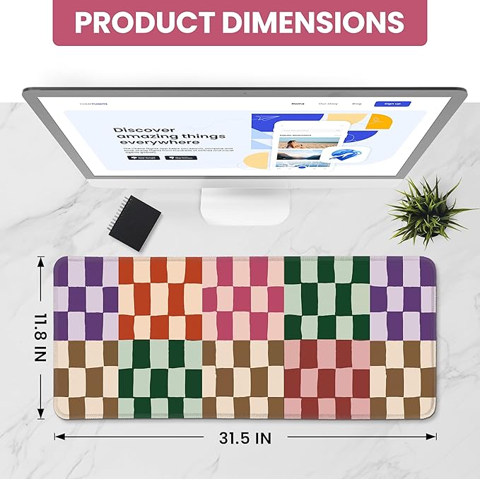 Large Mouse Pad for Desktop, Cute Desk Mat Pad Protector for Work & Gaming, Aesthetic Pretty Anti-Slip Laptop Blotter Cover for Office School Home Supplies, Checkered, 31.5" x 11.8"