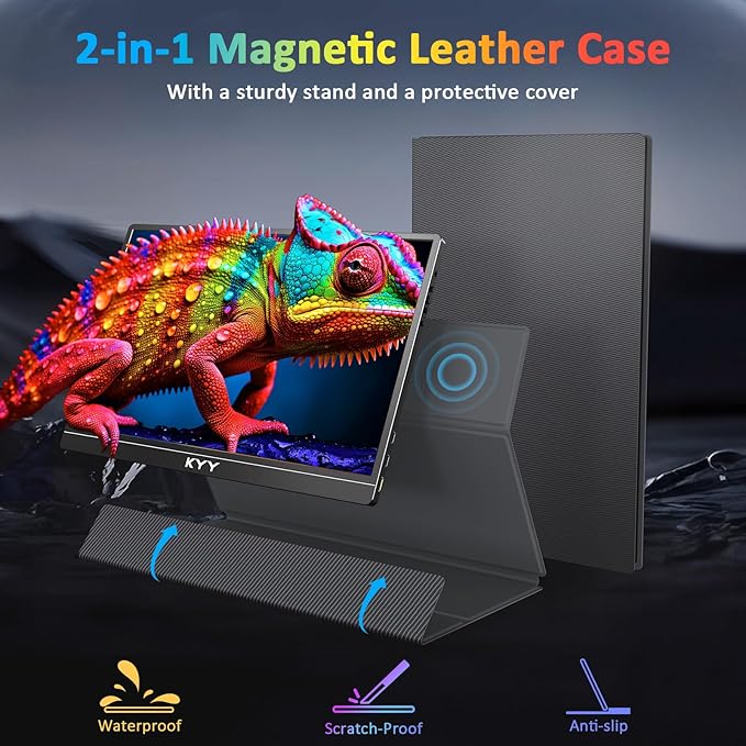 KYY 4K Portable Monitor for Laptop, 15.6'' Computer Screen Extender UHD 3840x2160,100% sRGB, 400 Nits, IPS Travel Monitor w/Speakers & Smart Cover for Laptop Xbox PS5 Switch PC Phone, VESA Compatible