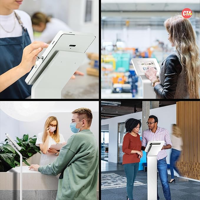 Locking Stand Kiosk – CTA Premium Small Locking Support Base Kiosk with Steel Body and Heavy-Duty Security Enclosure - iPad mini A17 Pro & 1/2/3/4/5/6 - Samsung Tab A 8″