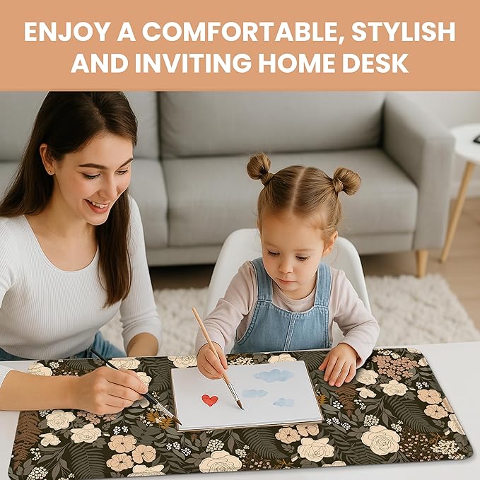 Large Mouse Pad for Desktop, Cute Desk Mat Pad Protector for Work & Gaming, Aesthetic Pretty Anti-Slip Laptop Blotter Cover for Office School Home Supplies, Wild Rose, 35.4" x 15.7"