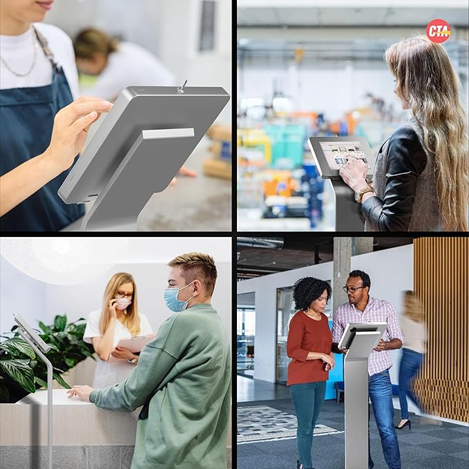 Premium Kiosk Floor Stand – CTA Locking Support Base Kiosk for iPad 11 (A16) - Pro 11-inch M4 - Air 11-inch M3- iPad 10th Gen - Galaxy Tab & More Tablets - Silver - (PAD-PARAFS)