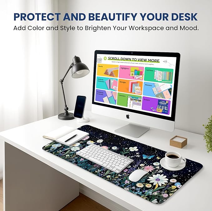 Large Mouse Pad for Desktop, Cute Desk Mat Pad Protector for Work & Gaming, Aesthetic Pretty Anti-Slip Laptop Blotter Cover for Office School Home Supplies, Celestial, 35.4" x 15.7"