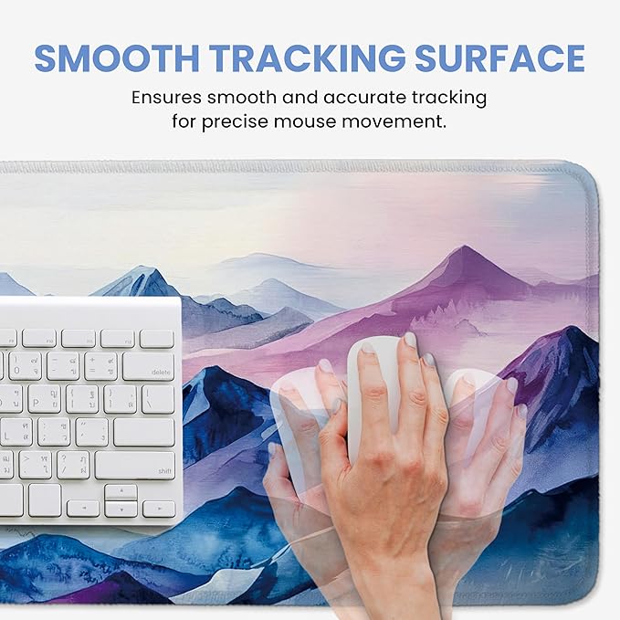 Large Mouse Pad for Desktop, Cute Desk Mat Pad Protector for Work & Gaming, Aesthetic Pretty Anti-Slip Laptop Blotter Cover for Office School Home Supplies, Distant Peaks, 35.4" x 15.7"