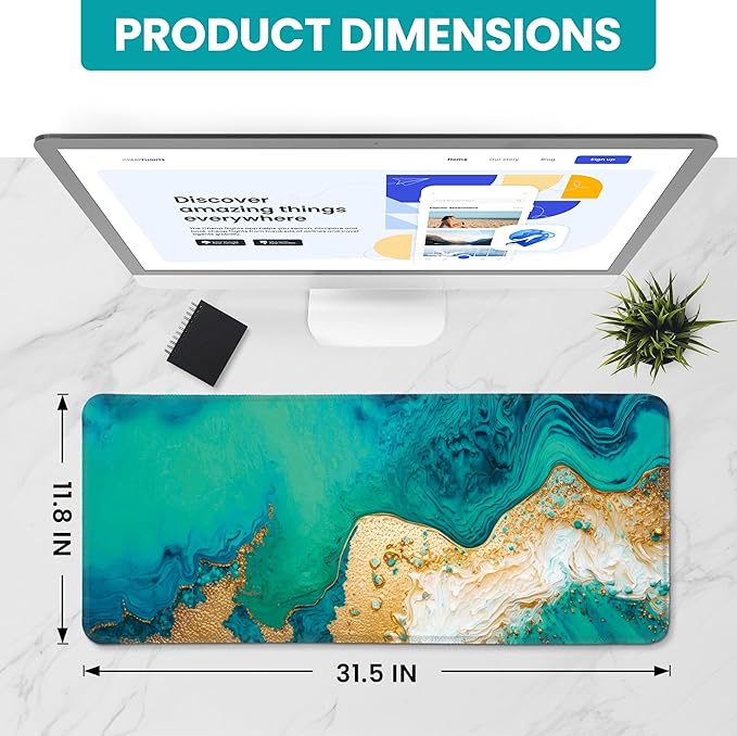 Large Mouse Pad for Desktop, Cute Desk Mat Pad Protector for Work & Gaming, Aesthetic Pretty Anti-Slip Laptop Blotter Cover for Office School Home Supplies, Emerald Shores, 31.5" x 11.8"