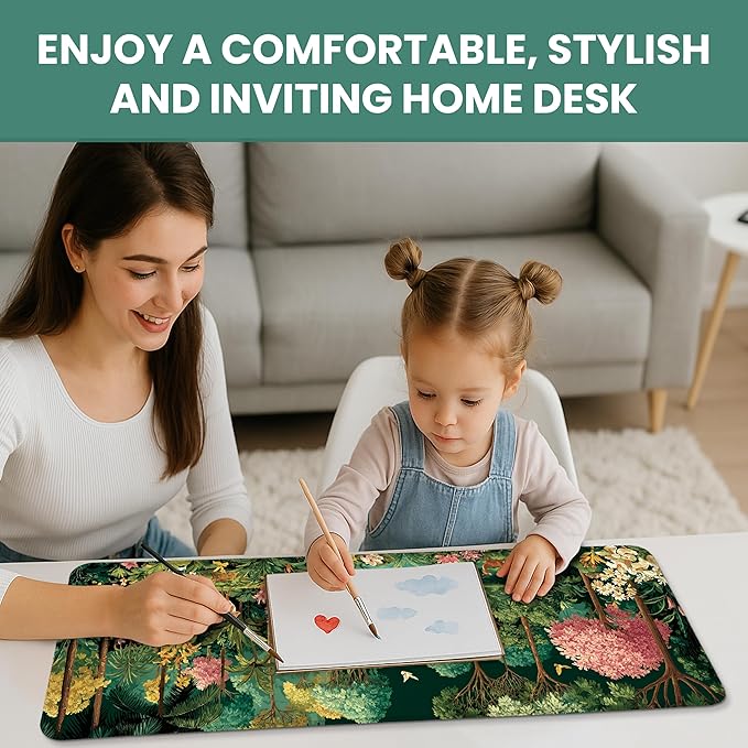 Large Mouse Pad for Desktop, Cute Desk Mat Pad Protector for Work & Gaming, Aesthetic Pretty Anti-Slip Laptop Blotter Cover for Office School Home Supplies, Enchanted Grove, 31.5" x 11.8"