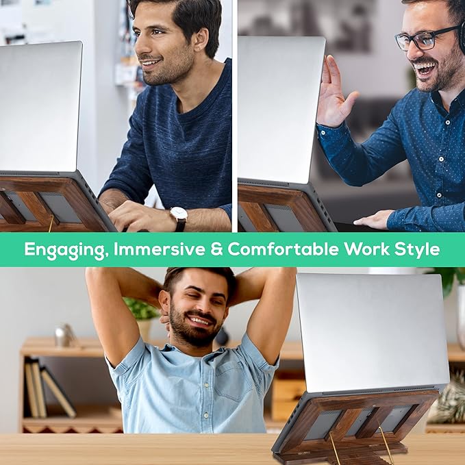 Wooden Foldable & Adjustable Laptop Riser | Ergonomic Mango Wood Laptop Stand | Portable Multi-Angle Notebook Holder for 7.9 to 12.9 Inch Laptops & Tablets