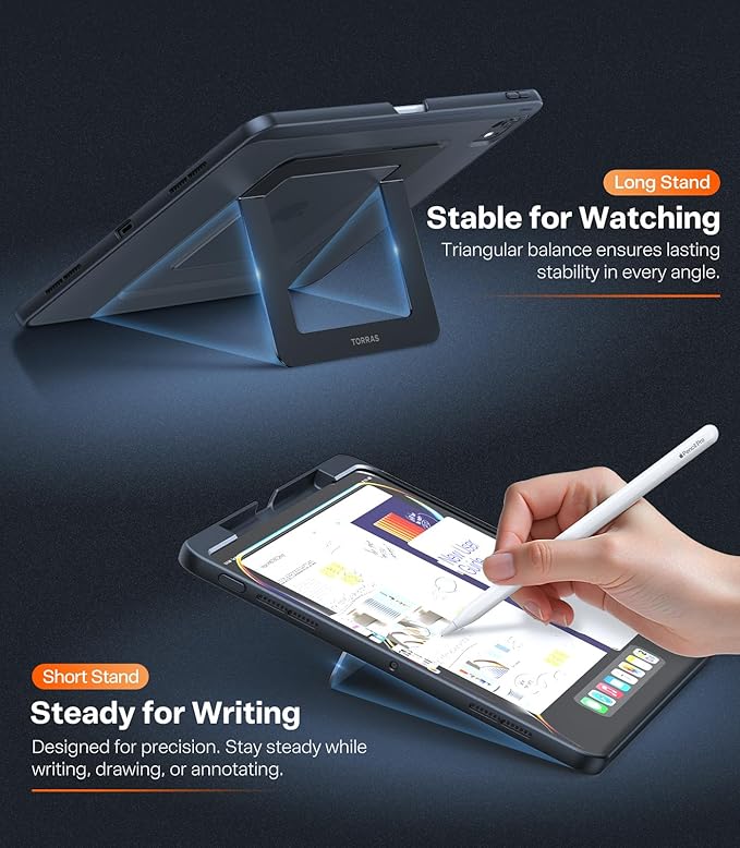 TORRAS for iPad Pro 13 inch Case 2025 M5 & 2024 M4, Ultra Stable Stand, Multiple Adjustable Viewing Angles, Slim Protective Kickstand Cover, Translucent iPad Pro 13 Case with Pencil Holder, Black