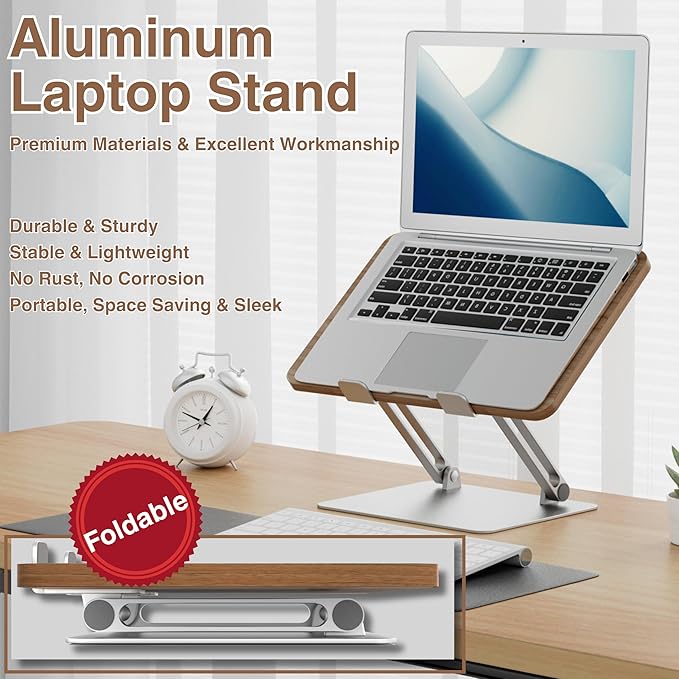 AVARO Adjustable Laptop Stand – Ergonomic Laptop Stand with Customizable Height & Angle, Robust Design Laptop Riser for Desk, Portable, Foldable & Durable Computer Stand for Home or Office Use