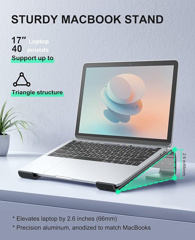 Laptop Stand for Desk, MacBook Stand SOQOOL Sturdy Laptop Riser, Ventilated Ergonomic Aluminum Laptop Holder Compatible with 12 13 15.6 17 Inch MacBook Pro Air/HP/Dell, Work Cooling Computer Stand