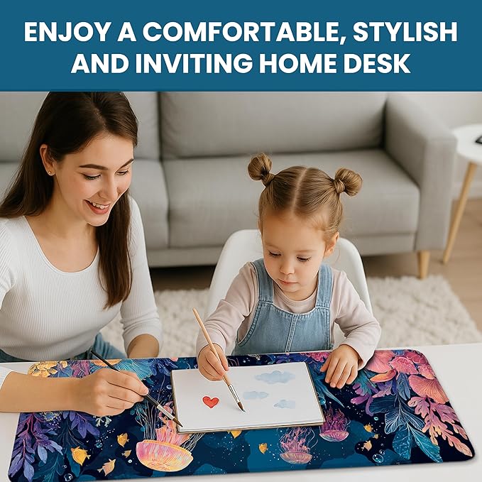 Large Mouse Pad for Desktop, Cute Desk Mat Pad Protector for Work & Gaming, Aesthetic Pretty Anti-Slip Laptop Blotter Cover for Office School Home Supplies, Jellyfish, 35.4" x 15.7"