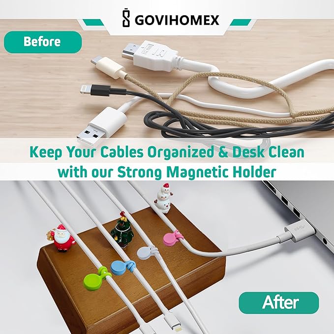 Magnetic Cord Holder Solid Wood Bigger Cable Organizer with 10pcs Magnet Clips for Charger Management on Desktop, Nightstand, or Side Table (Walnut)