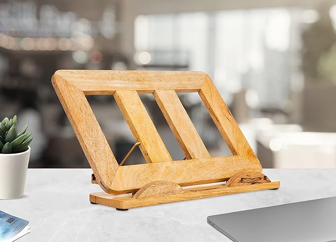 Wooden Foldable & Adjustable Laptop Riser | Ergonomic Mango Wood Laptop Stand | Portable Multi-Angle Notebook Holder for 7.9 to 12.9 Inch Laptops & Tablets