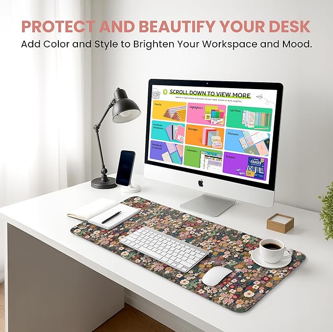 Large Mouse Pad for Desktop, Cute Desk Mat Pad Protector for Work & Gaming, Aesthetic Pretty Anti-Slip Laptop Blotter Cover for Office School Home Supplies, Garden, 31.5" x 11.8"