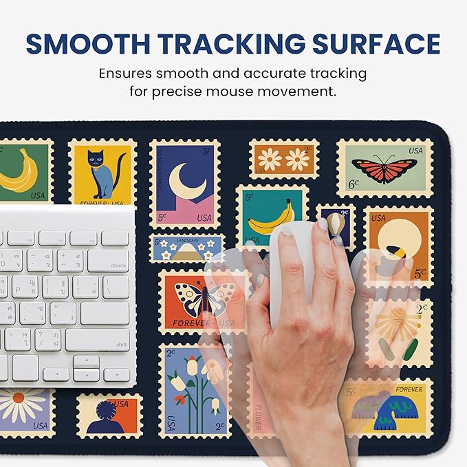 Large Mouse Pad for Desktop, Cute Desk Mat Pad Protector for Work & Gaming, Aesthetic Pretty Anti-Slip Laptop Blotter Cover for Office School Home Supplies, Stamp, 31.5" x 11.8"