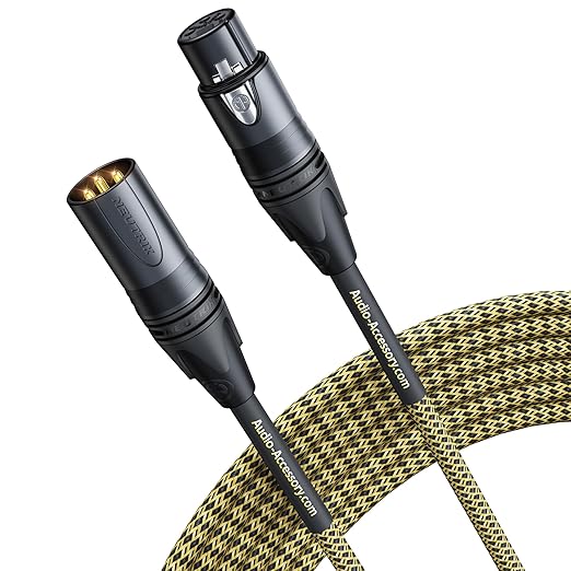 Gold Series Star Quad XLR Cables 25ft, Neutrik Connectors, 19AWG Microphone Cable, Kevlar-Reinforced Nylon Braided Handmade Mic Cable, 100% Coverage OFC Braid and Al-Foil Shielding