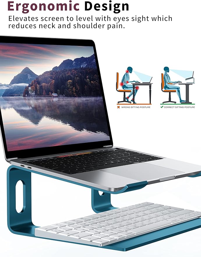 ALASHI Laptop Stand for Desk, Aluminum Computer Riser, Ergonomic Notebook Holder, Detachable Metal Laptops Elevator, PC Cooling Mount Support 10 to 15.6 Inches Notebook, Navy Blue