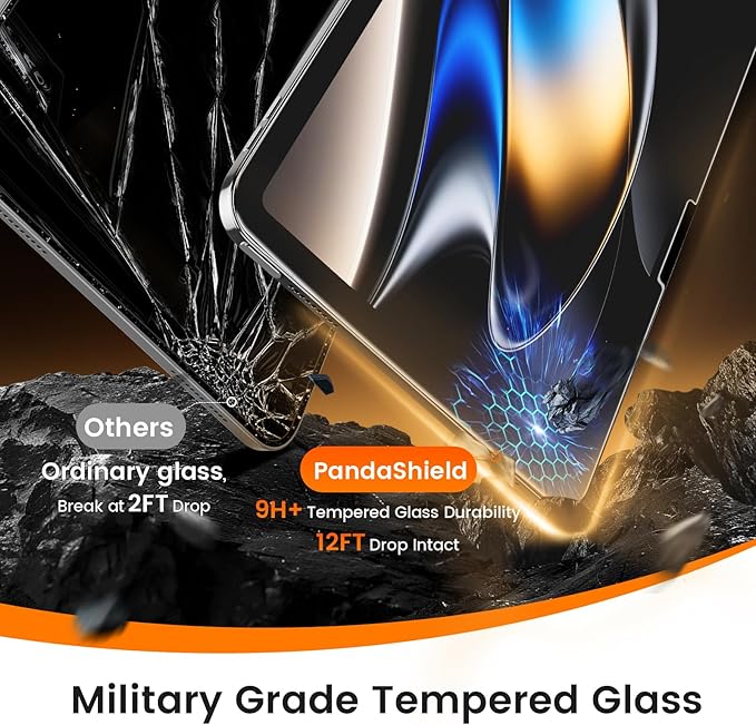 PandaShield 2 Pack for iPad 11th/10th Gen.(A16 2025/2022,11/10.9 inch)9H+ Tempered Glass Screen Protector with Easy-Install[12FT Grade Shatterproof]Apple Pencil Compatible,HD Clarity,Scratch Resistant