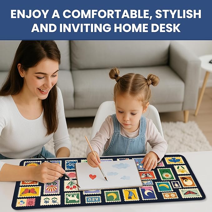 Large Mouse Pad for Desktop, Cute Desk Mat Pad Protector for Work & Gaming, Aesthetic Pretty Anti-Slip Laptop Blotter Cover for Office School Home Supplies, Stamp, 31.5" x 11.8"