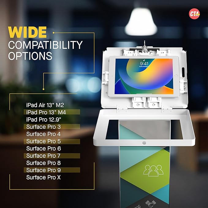 Locking Floor Stand – CTA Premium Locking Support Base Kiosk with Steel Body and Heavy-Duty Locking Enclosure with Keys for iPad Pro 13-inch (M4), iPad Pro 12.9-inch, iPad Air 13-Inch (M3 / M2)