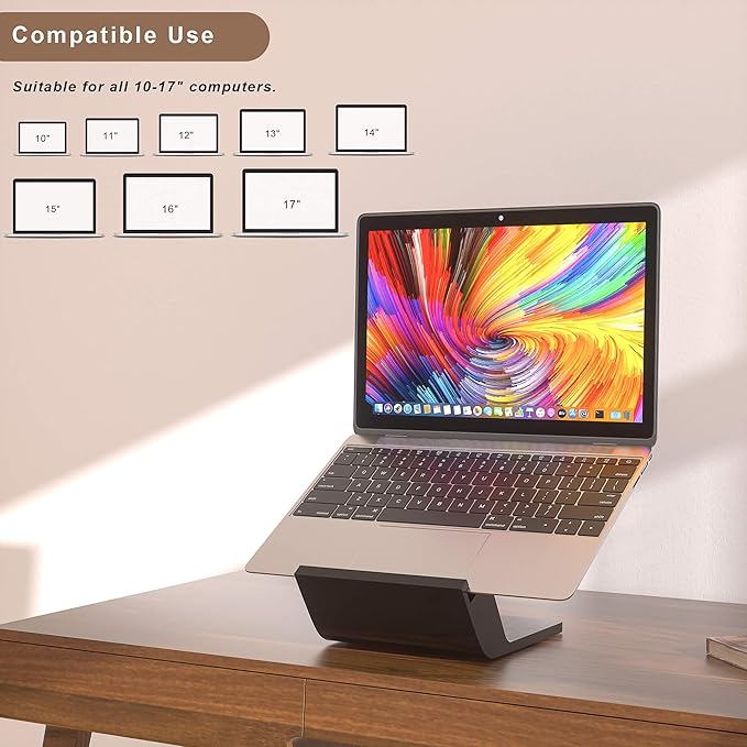 Wooden Laptop Stand, Ergonomic Computer Stand for Desk, Portable Laptop Riser, Notebook Stand Holder Compatible with MacBook Pro/Air, Dell, HP, Lenovo and All Laptops (10-17 inch), Black