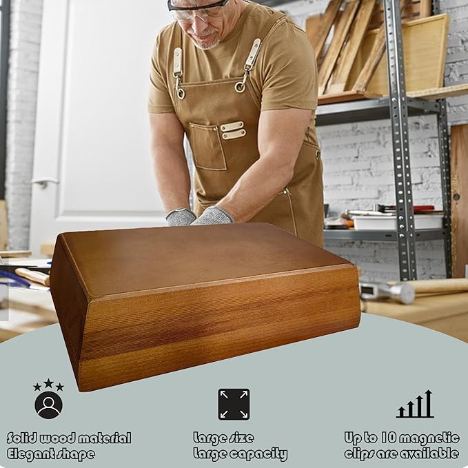 Magnetic Cord Holder Solid Wood Bigger Cable Organizer with 10pcs Magnet Clips for Charger Management on Desktop, Nightstand, or Side Table (Walnut)