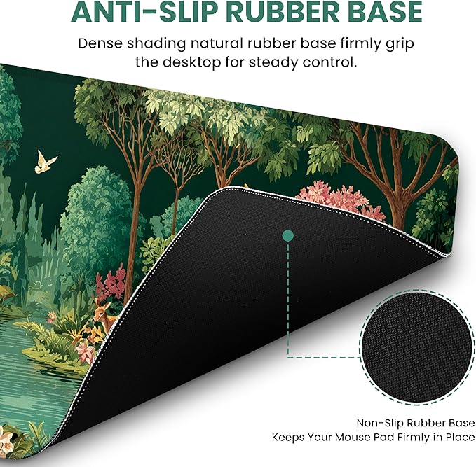 Large Mouse Pad for Desktop, Cute Desk Mat Pad Protector for Work & Gaming, Aesthetic Pretty Anti-Slip Laptop Blotter Cover for Office School Home Supplies, Enchanted Grove, 31.5" x 11.8"