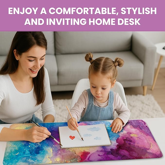 Large Mouse Pad for Desktop, Cute Desk Mat Pad Protector for Work & Gaming, Aesthetic Pretty Anti-Slip Laptop Blotter Cover for Office School Home Supplies, Color Splash, 35.4" x 15.7"