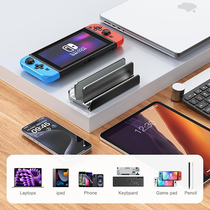 Vertical Laptop Stand, Aluminum Laptop Holder, Adjustable 3-in-1 Design, Compatible with MacBook, MacBook Pro/Air, Dell, HP, Lenovo, Up to 17.3 inches (Black)