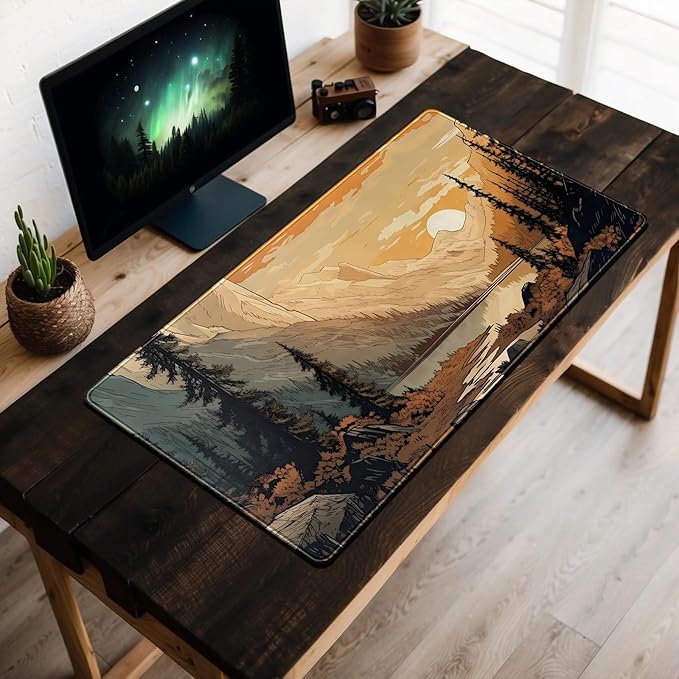 Sunset Mountains Desk Mat Aesthetic Large Mouse Pad XXL Extended Gaming Mousepad Nature Landscape Big Mouse Mat Computer Laptop Desktop Pad Keyboard Mat Desk Decor 31.5x15.7 in