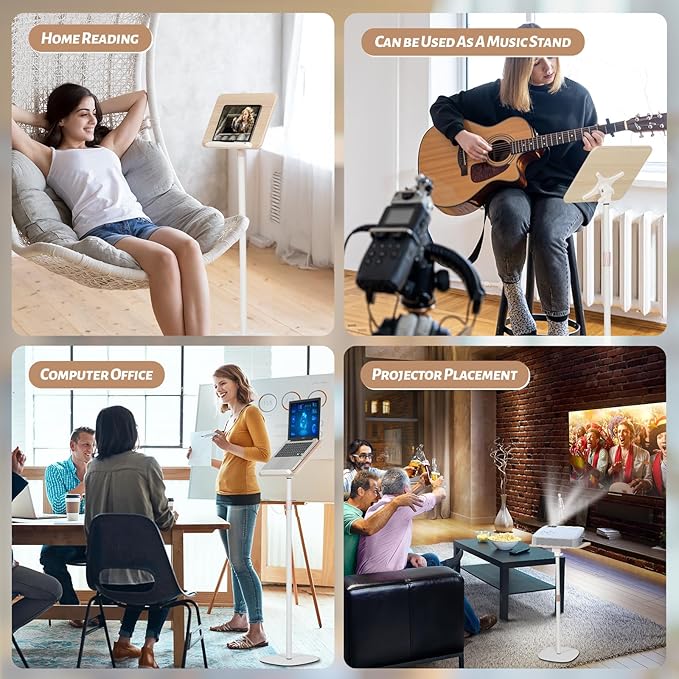 Adjustable Floor Book Stand Height From20'-51‘ and Angle, Music Stand,Laptop Floor Stand for Tablet Bibles, Recipes, Cooking, Books Wooden Display Rack,Stable Portable with Clip