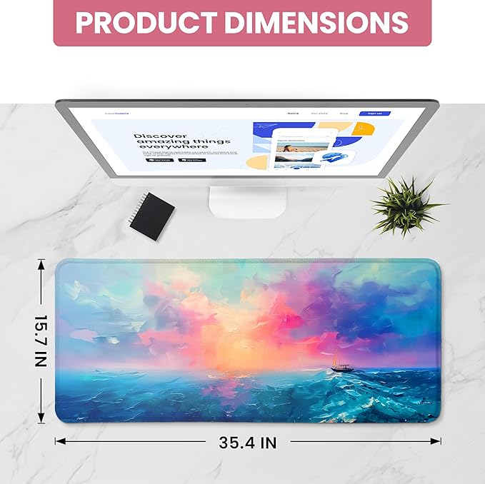 Large Mouse Pad for Desktop, Cute Desk Mat Pad Protector for Work & Gaming, Aesthetic Pretty Anti-Slip Laptop Blotter Cover for Office School Home Supplies, Sunset, 35.4" x 15.7"