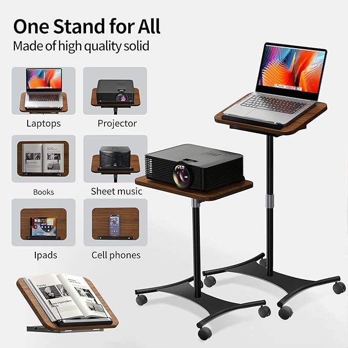 NAMON Laptop Floor Stand with Wheels - 2 in 1 Dual-use Floor & Desk, Adjustable Height from 16.5" to 51", Stable Standing for Projector, Ipad (Walnut Effect)