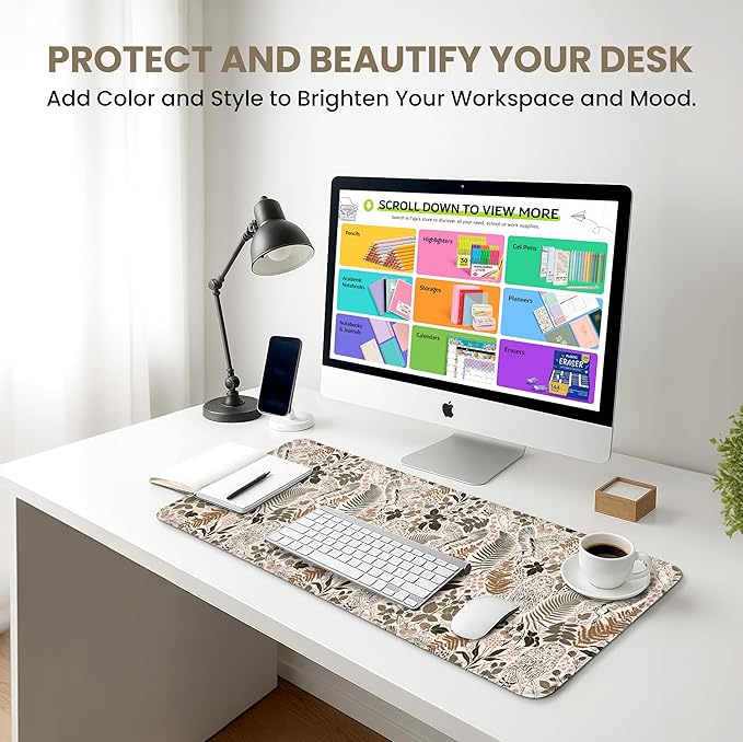 Large Mouse Pad for Desktop, Cute Desk Mat Pad Protector for Work & Gaming, Aesthetic Pretty Anti-Slip Laptop Blotter Cover for Office School Home Supplies, Magical Forest, 31.5" x 11.8"