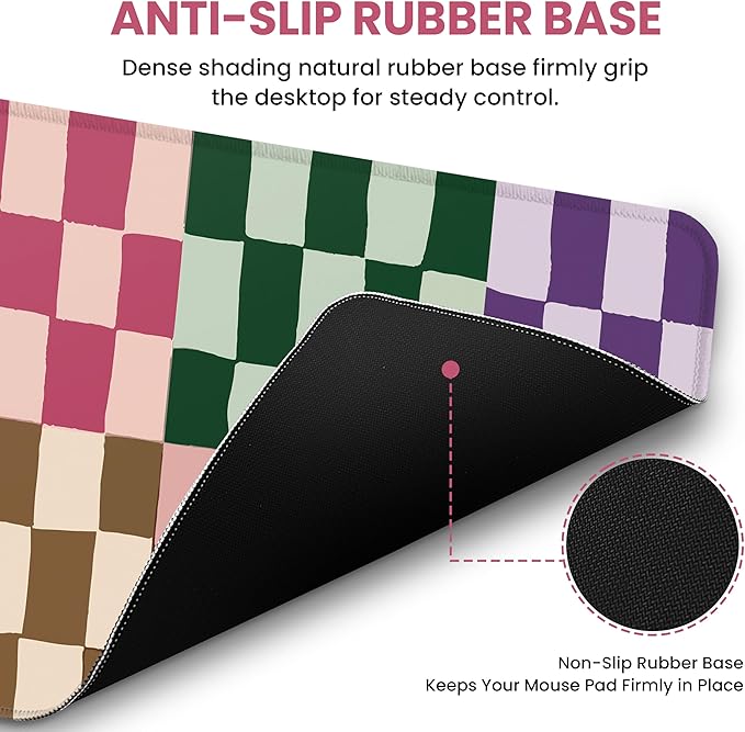 Large Mouse Pad for Desktop, Cute Desk Mat Pad Protector for Work & Gaming, Aesthetic Pretty Anti-Slip Laptop Blotter Cover for Office School Home Supplies, Checkered, 31.5" x 11.8"