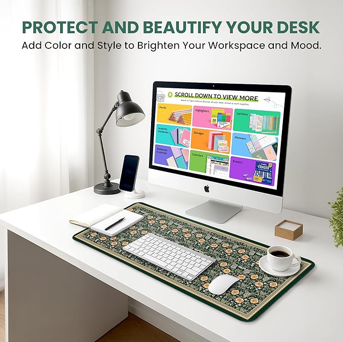 Large Mouse Pad for Desktop, Cute Desk Mat Pad Protector for Work & Gaming, Aesthetic Pretty Anti-Slip Laptop Blotter Cover for Office School Home Supplies, Soft Gold Petals, 31.5" x 11.8"