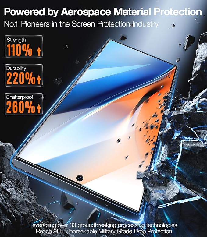 TORRAS Top-Notch Aerospace Glass for Samsung Galaxy S24 Ultra Screen Protector [12Ft Military-Grade Shatterproof] Anti-Scratch Tempered Glass Full Coverage Fit Screen Protector S24 Ultra 6.8" 2-Pack