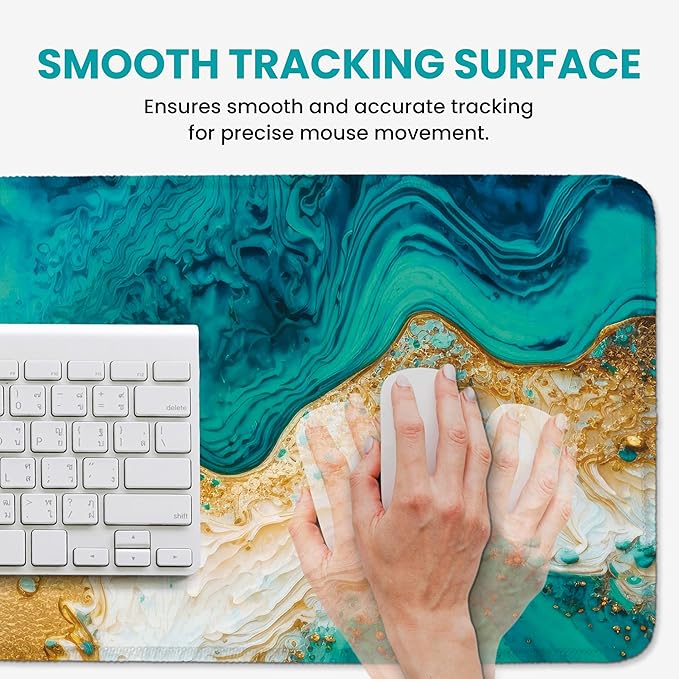 Large Mouse Pad for Desktop, Cute Desk Mat Pad Protector for Work & Gaming, Aesthetic Pretty Anti-Slip Laptop Blotter Cover for Office School Home Supplies, Emerald Shores, 35.4" x 15.7"