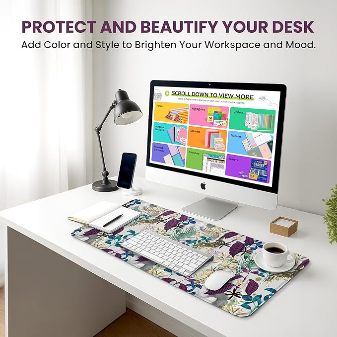 Large Mouse Pad for Desktop, Cute Desk Mat Pad Protector for Work & Gaming, Aesthetic Pretty Anti-Slip Laptop Blotter Cover for Office School Home Supplies, Jungle, 31.5" x 11.8"