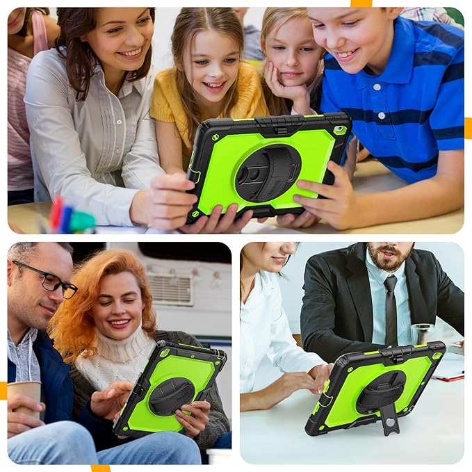 Timecity Case for iPad 9th/ 8th/ 7th Generation 10.2 inch - Heavy Duty Protective Cover with Screen Protector, Rotating Stand, Shoulder Strap & Pencil Holder | Kids-Friendly (Green)