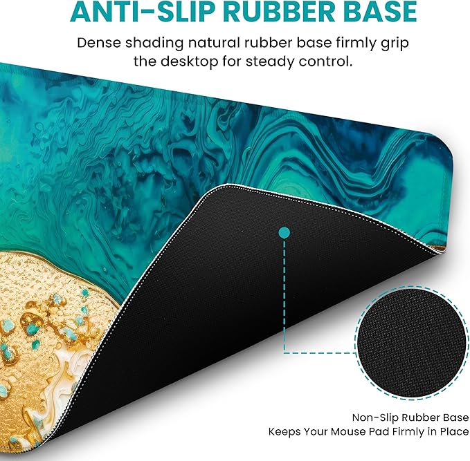 Large Mouse Pad for Desktop, Cute Desk Mat Pad Protector for Work & Gaming, Aesthetic Pretty Anti-Slip Laptop Blotter Cover for Office School Home Supplies, Emerald Shores, 31.5" x 11.8"