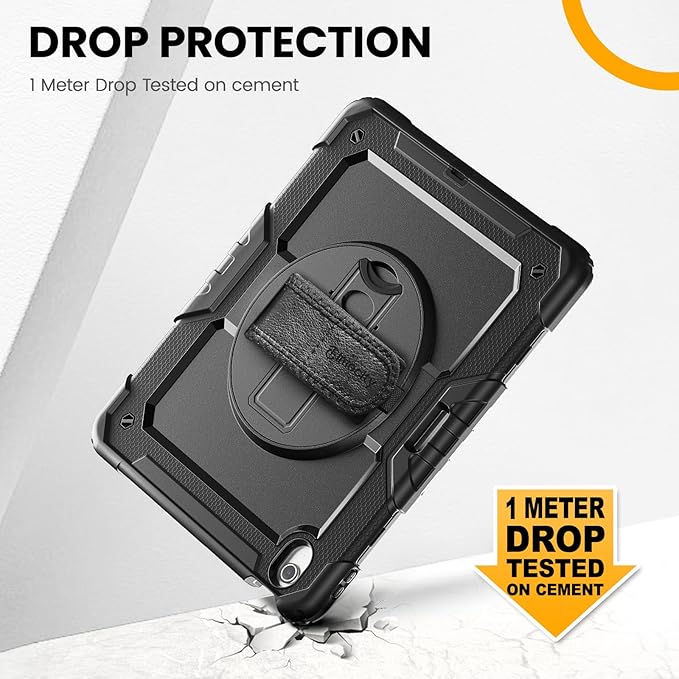 timecity for iPad (A16) 11th/ 10th Generation Case 11''/ 10.9 Inch (2025/2022) - Heavy Duty Protective Cover with Screen Protector, Stand, Shoulder Strap & Pencil Holder | Kids-Friendly - Black