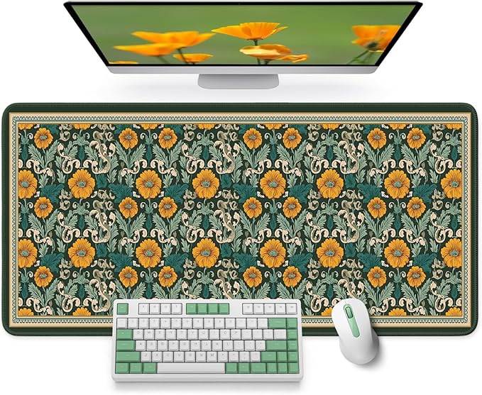 Large Mouse Pad for Desktop, Cute Desk Mat Pad Protector for Work & Gaming, Aesthetic Pretty Anti-Slip Laptop Blotter Cover for Office School Home Supplies, Baroque Bloomfield, 35.4" x 15.7"