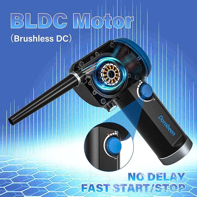 DOROBEEN Compressed Air Duster, Electric Air Duster, Cordless Air Duster, Canned Air Duster for Computer, Keyboard Cleaner, BLDC Motor - Stepless Speed - 6000mAh (Blue)