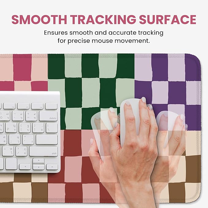 Large Mouse Pad for Desktop, Cute Desk Mat Pad Protector for Work & Gaming, Aesthetic Pretty Anti-Slip Laptop Blotter Cover for Office School Home Supplies, Checkered, 31.5" x 11.8"