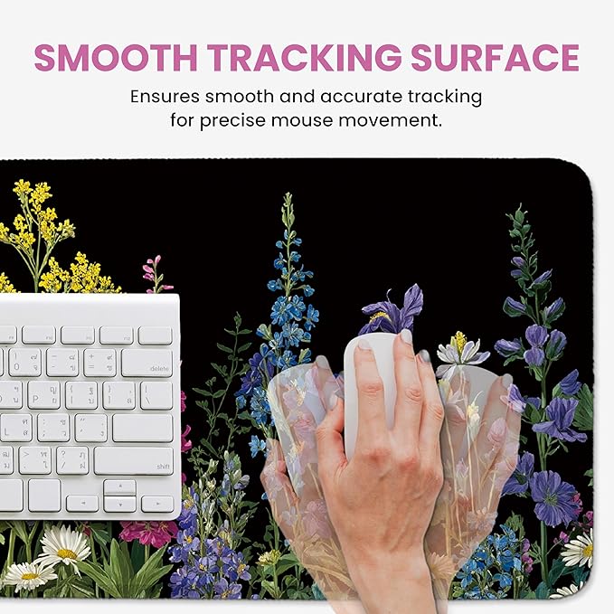 Large Mouse Pad for Desktop, Cute Desk Mat Pad Protector for Work & Gaming, Aesthetic Pretty Anti-Slip Laptop Blotter Cover for Office School Home Supplies, Starlit Petals, 35.4" x 15.7"