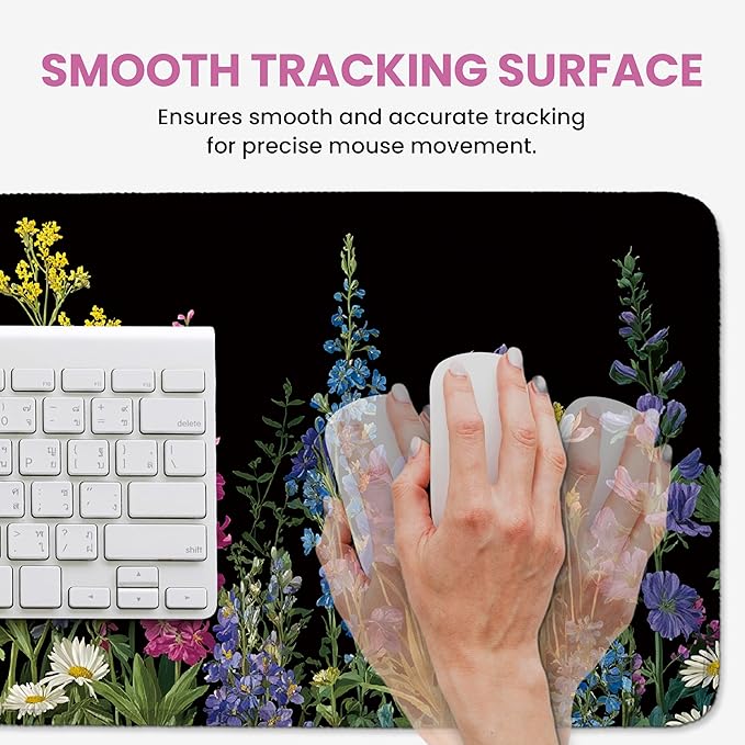 Large Mouse Pad for Desktop, Cute Desk Mat Pad Protector for Work & Gaming, Aesthetic Pretty Anti-Slip Laptop Blotter Cover for Office School Home Supplies, Starlit Petals, 31.5" x 11.8"
