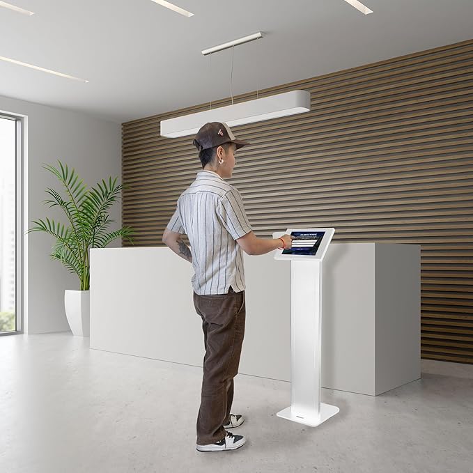 Mount-It! Anti-Theft Tablet Floor Stand, Commercial Tablet Floor Kiosk with Universal Enclosure, Locking Mount Stand for iPad Gen 7-10, Pro, Air, 10.2 inch, 10.9 Inch, White