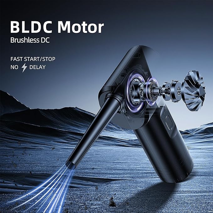 DOROBEEN Compressed Air Duster, Rechargeable Air Can, Electric Air Duster with BLDC Motor, Powerful Blower with LED Light, for PC Keyboard Cleaner with Accessories, (Black)